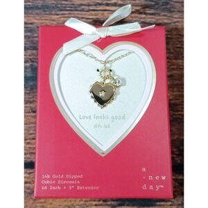 A New Day 14k Gold Dipped Heart Pendant Necklace Cubic Zirconia 16-19 Inch Gold